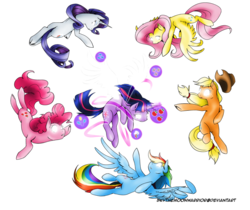 Size: 1024x862 | Tagged: safe, artist:skythemoonwarrior, applejack, fluttershy, pinkie pie, rainbow dash, rarity, twilight sparkle, alicorn, earth pony, pegasus, pony, unicorn, g4, female, glowing eyes, mane six, mare, simple background, swapped cutie marks, transparent background, twilight sparkle (alicorn)