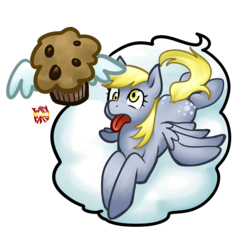 Size: 1000x1000 | Tagged: safe, artist:norang94, derpy hooves, pegasus, pony, g4, cloud, female, mare, muffin, solo