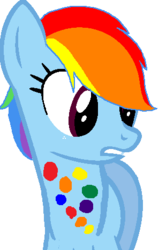 Size: 297x468 | Tagged: safe, rainbow dash, giraffe, g4, female, freckles, rainbow girrash, solo, species swap, wrong eye color