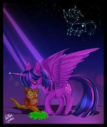 Size: 834x991 | Tagged: safe, artist:unibat, owlowiscious, twilight sparkle, alicorn, pony, g4, constellation, female, mare, twilight sparkle (alicorn)