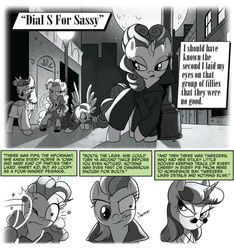 Size: 550x587 | Tagged: safe, artist:amy mebberson, idw, official comic, pinkie pie, rainbow dash, rarity, twilight sparkle, alicorn, earth pony, pegasus, pony, unicorn, g4, spoiler:comic, spoiler:comic16, comic, female, grayscale, hilarious in hindsight, mare, monochrome, noir, speech bubble, twilight sparkle (alicorn)