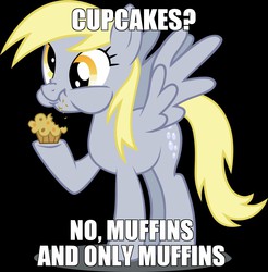Size: 900x914 | Tagged: safe, derpy hooves, pegasus, pony, g4, cupcake, eating, female, image macro, mare, meme, muffin, solo