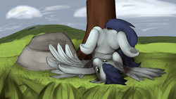 Size: 1280x720 | Tagged: safe, artist:crown1995, soarin', pegasus, pony, g4, butt, cute, dock, featureless crotch, male, on back, plot, silly, silly pony, soarinbetes, solo, stallion, tail, underhoof, upside down