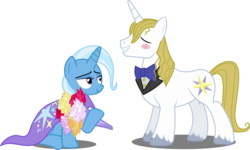 Size: 4185x2517 | Tagged: safe, artist:tsabak, prince blueblood, trixie, pony, unicorn, g4, blushing, female, flower, male, mare, ship:bluetrix, shipping, stallion, straight