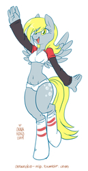 Size: 517x1000 | Tagged: safe, artist:onnanoko, derpy hooves, anthro, g4, belly button, bra, clothes, female, panties, solo, underwear
