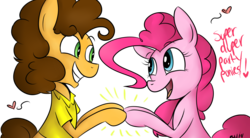 Size: 2000x1102 | Tagged: safe, artist:8-blit-poni, cheese sandwich, pinkie pie, g4, pinkie pride, female, heart, male, ship:cheesepie, shipping, straight
