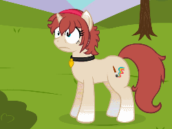 Size: 500x375 | Tagged: safe, artist:aha-mccoy, oc, oc only, oc:corel, pony, unicorn, animated, choker, collar, disembodied head, female, frown, gradient hooves, mare, modular, solo, standing, wat, wide eyes