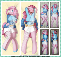 Size: 863x800 | Tagged: safe, artist:3mangos, pinkie pie, earth pony, anthro, unguligrade anthro, g4, body pillow, body pillow design, breasts, busty pinkie pie, clothes, dress, female, limited preview, pillow, sleeping