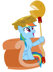 Size: 419x565 | Tagged: safe, artist:dasprid, edit, rainbow dash, g4, cheese scepter, female, pac-man, solo