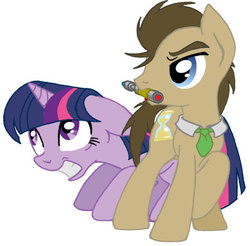 Size: 406x400 | Tagged: safe, artist:inkwell, doctor whooves, time turner, twilight sparkle, g4, sonic screwdriver