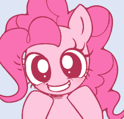 Size: 395x378 | Tagged: safe, artist:nmnkgskds, pinkie pie, earth pony, pony, g4, bust, cute, diapinkes, female, gray background, looking at you, mare, no nose, pixiv, portrait, simple background, solo