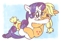 Size: 489x324 | Tagged: safe, artist:nmnkgskds, applejack, rarity, g4, female, lesbian, pixiv, ship:rarijack, shipping