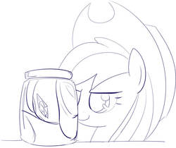 Size: 793x667 | Tagged: safe, artist:mcsadat, applejack, rarity, g4, compressed, jar, monochrome, trapped