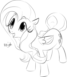 Size: 619x710 | Tagged: safe, artist:dotkwa, fluttershy, g4, cute, female, grayscale, horse noises, horses doing horse things, looking up, monochrome, neigh, open mouth, shyabetes, smiling, solo