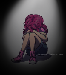 Size: 600x678 | Tagged: safe, artist:feujenny07, pinkie pie, human, g4, female, humanized, light skin, lonely, sad, solo