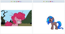 Size: 514x272 | Tagged: safe, pinkie pie, derpibooru, g4, exploitable meme, juxtaposition, juxtaposition win, meme, meta