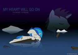 Size: 1058x755 | Tagged: safe, artist:ethanchang, dj pon-3, neon lights, rising star, vinyl scratch, g4, 1st awesome platoon, duo, female, male, ship:vinylights, straight, titanic