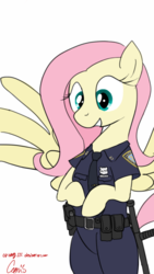 Size: 720x1280 | Tagged: safe, artist:orang111, fluttershy, pony, g4, bipedal, doodle, enforcer, female, nite stick, police, sketchbook mobile, solo