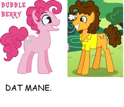 Size: 410x356 | Tagged: safe, cheese sandwich, pinkie pie, g4, bubble berry, comic sans, comparison, rule 63