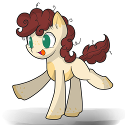 Size: 1000x1000 | Tagged: safe, artist:hikariviny, oc, oc only, earth pony, pony, colt, freckles, male, messy mane, offspring, open mouth, parent:cheese sandwich, parent:pinkie pie, parents:cheesepie, raised hoof, raised leg, smiling, solo