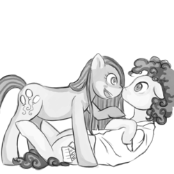 Size: 1024x1024 | Tagged: safe, artist:sushimango, cheese sandwich, pinkie pie, pony, g4, pinkie pride, female, male, monochrome, pinkamena diane pie, ship:cheesepie, shipping, straight, this will end in cupcakes, this will end in rape