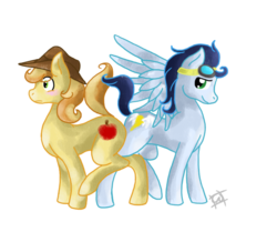 Size: 792x720 | Tagged: safe, artist:candynights, braeburn, soarin', g4, butt bump, butt to butt, butt touch, gay, male, ship:soarburn, shipping