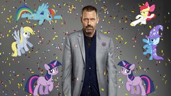 Size: 1920x1080 | Tagged: safe, apple bloom, derpy hooves, rainbow dash, trixie, twilight sparkle, human, g4, house, house m.d., hugh laurie, irl, irl human, it's not lupus, photo, pills, vicodin