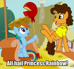 Size: 500x466 | Tagged: safe, cheese sandwich, rainbow dash, g4, my little pony: friendship is magic, pinkie pride, image macro