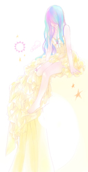 Size: 2100x4100 | Tagged: safe, artist:chiieru, princess celestia, human, g4, barefoot, clothes, dress, feet, female, hair over eyes, humanized, light skin, solo