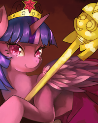 Size: 632x794 | Tagged: safe, artist:greyradian, twilight sparkle, alicorn, pony, g4, female, heart, looking at you, mare, scepter, smiling, solo, sparkles, twilight scepter, twilight sparkle (alicorn), wingding eyes