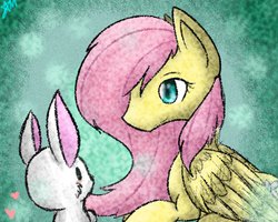 Size: 1000x800 | Tagged: safe, artist:magicgem7776, angel bunny, fluttershy, g4, traditional art