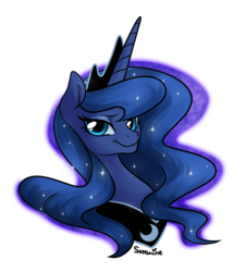 Size: 1000x1103 | Tagged: safe, artist:peachiekeenie, princess luna, g4, female, looking at you, portrait, smiling, solo, sparkles