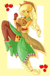 Size: 676x1022 | Tagged: safe, artist:dizzywaiter, applejack, earth pony, anthro, g4, clothes, dress, female, gala dress, solo