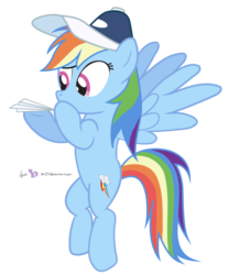 Size: 639x768 | Tagged: safe, artist:dm29, rainbow dash, g4, female, hat, paper airplane, simple background, solo, transparent background