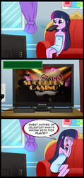 Size: 713x1501 | Tagged: safe, artist:madmax, edit, twilight sparkle, equestria girls, g4, comic, game show, meme, shopper's casino, what's wrong with this place, youtube link