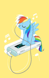 Size: 590x944 | Tagged: safe, artist:joycall6, rainbow dash, g4, earbuds, female, mp3 player, solo