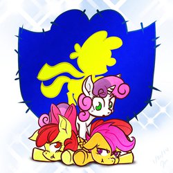 Size: 1024x1024 | Tagged: safe, artist:hairezz, apple bloom, scootaloo, sweetie belle, earth pony, pegasus, pony, unicorn, g4, cutie mark crusaders, horn