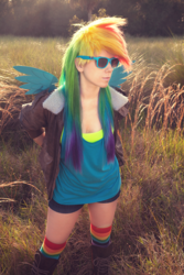 Size: 936x1404 | Tagged: safe, artist:norikat, rainbow dash, human, g4, cosplay, irl, irl human, photo, solo