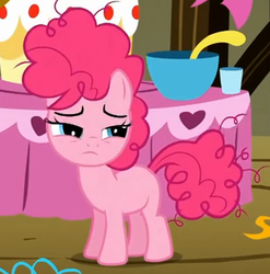 Size: 310x314 | Tagged: safe, screencap, pinkie pie, g4, the cutie mark chronicles, female, filly, foal, lidded eyes, messy mane, sad, solo