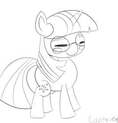 Size: 1113x1161 | Tagged: safe, artist:captain64, twilight sparkle, g4, female, glasses, monochrome, nerd, sketch, solo