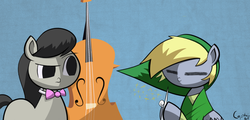 Size: 2000x962 | Tagged: safe, artist:captain64, derpy hooves, octavia melody, pegasus, pony, g4, cello, female, link, mare, musical instrument, the legend of zelda, the legend of zelda: the wind waker, toon link