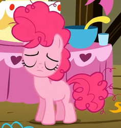 Size: 300x317 | Tagged: safe, screencap, pinkie pie, g4, the cutie mark chronicles, eyes closed, female, filly, foal, messy mane, sad, solo