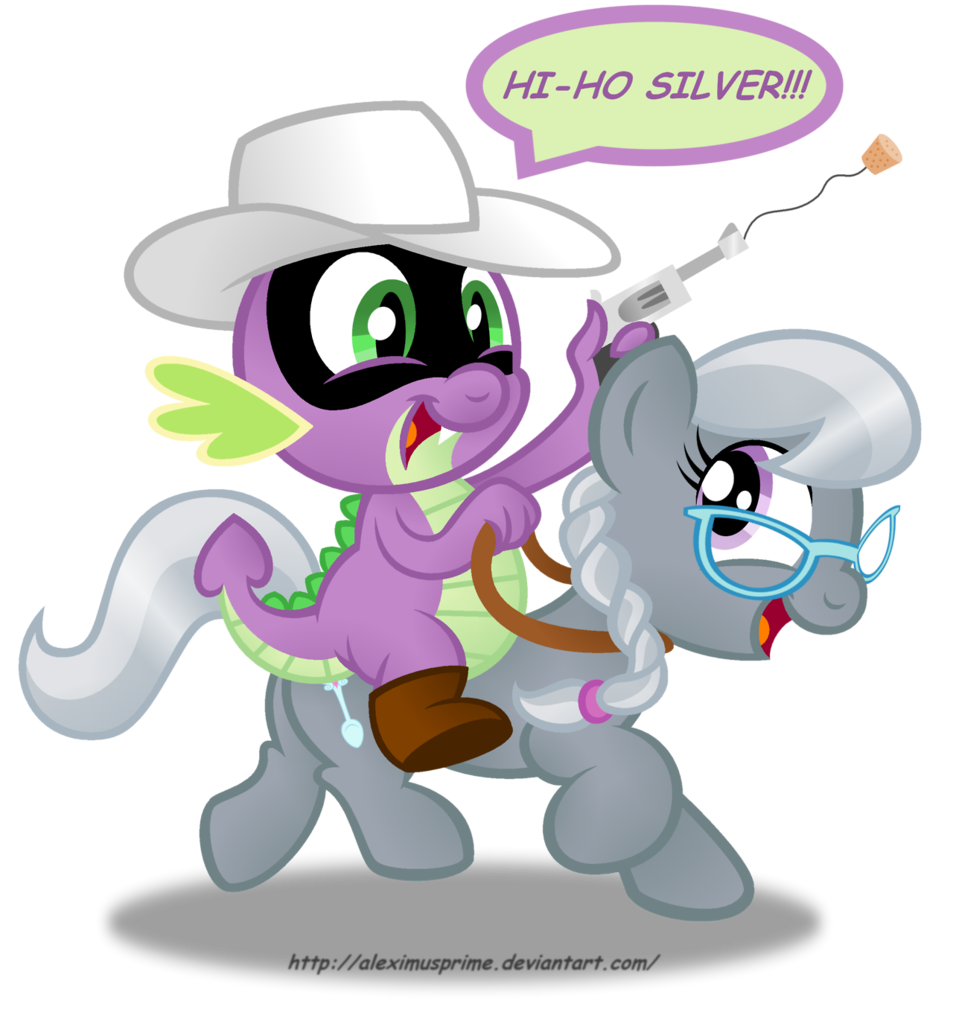 Pulp Ponies #545038 - safe, artist:aleximusprime, silver spoon, spike, dragon ...