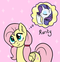 Size: 961x990 | Tagged: safe, artist:marindashy, fluttershy, rarity, pegasus, pony, unicorn, g4, alternate hairstyle, female, fluttershy answers, horn, mare, thought bubble