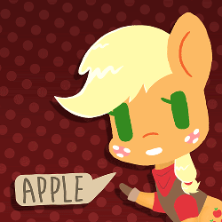 Size: 500x500 | Tagged: safe, artist:omegaozone, applejack, g4, animated, apple, bandana, chibi, clothes, cute, female, frame by frame, gif, jackabetes, one word, solo, speech bubble, squigglevision