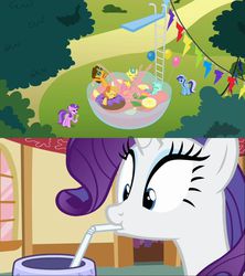 Size: 1091x1228 | Tagged: safe, screencap, amethyst star, cheese sandwich, lemon hearts, lyra heartstrings, minuette, rarity, sparkler, warm front, g4, party of one, pinkie pride, food, punch (drink), punch bowl, rarity looking at food