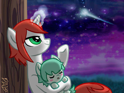 Size: 640x480 | Tagged: safe, artist:dal, pony, unicorn, baby, baby pony, cute, foal, inazuma eleven, inazuma eleven go, kariya masaki, kiyama hiroto, magic, night, ponified, shooting star, sleeping