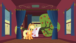 Size: 1366x768 | Tagged: safe, screencap, applejack, bloomberg, g4, over a barrel, female, solo, tree