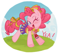 Size: 700x646 | Tagged: safe, artist:qpqp, pinkie pie, earth pony, pony, g4, cheerleader, clothes, cute, diapinkes, female, mare, one eye closed, open mouth, pom pom, skirt, solo, tank top, wink