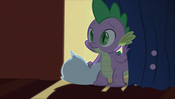 Size: 1366x768 | Tagged: safe, screencap, spike, dragon, g4, over a barrel, male, pillow, solo